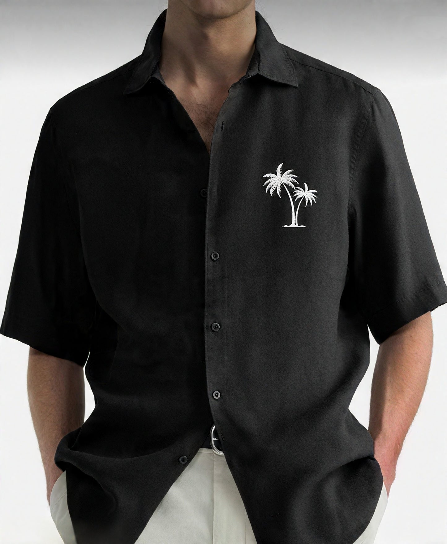 Midnight Palm Relaxed Shirt (Black).